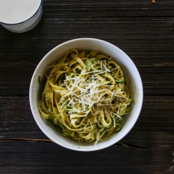 Fresh fettuccine with zoodles and pesto
